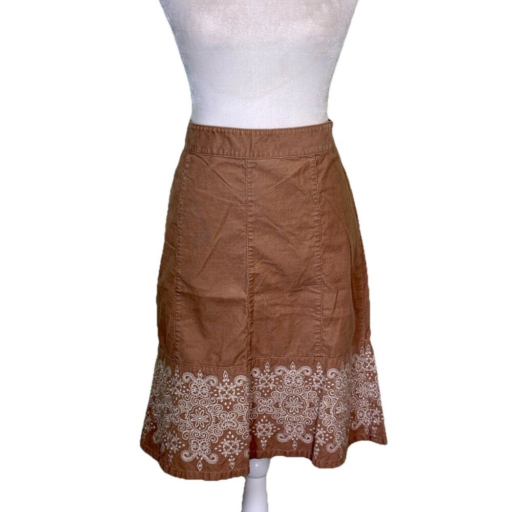 Ann Taylor Women’s Boho Brown Embroidered A-Line Festival Cottagecore Skirt Sz 8